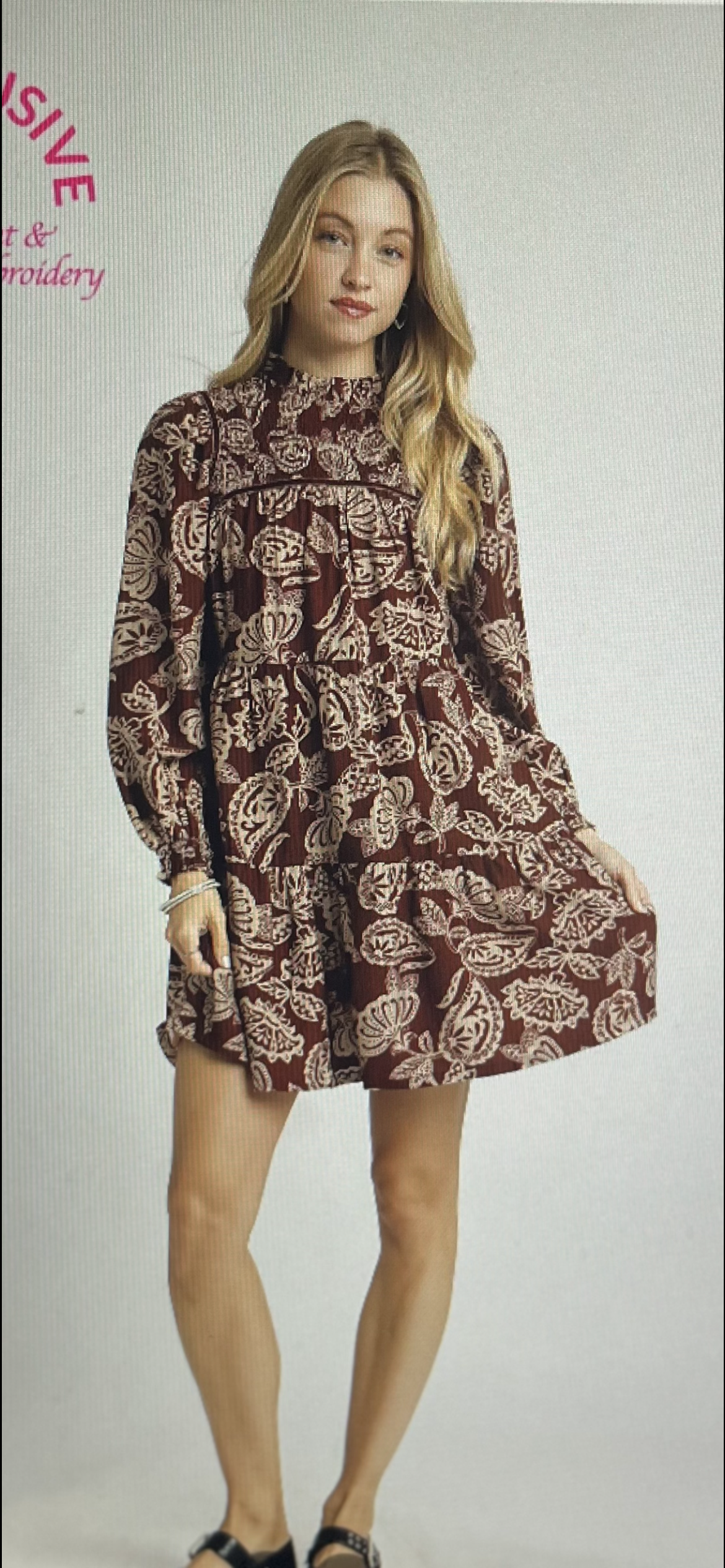 Brown Mix Smocked Mini Dress