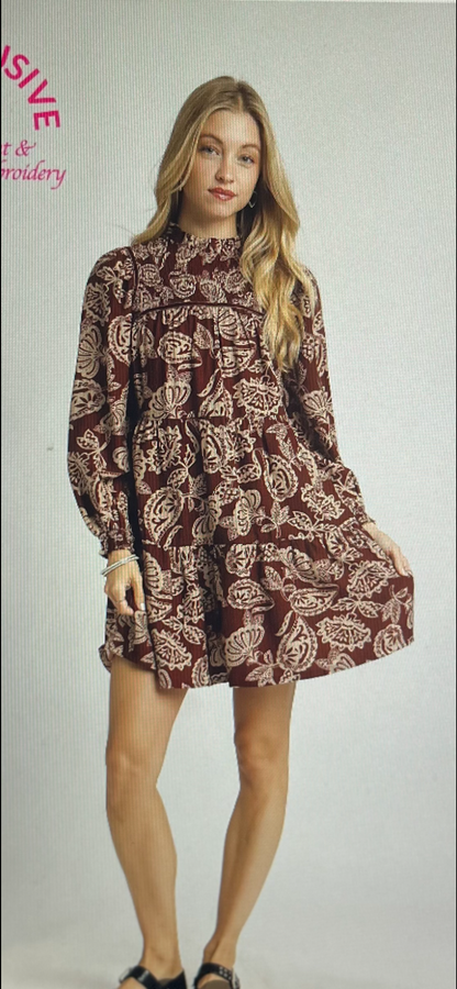 Brown Mix Smocked Mini Dress