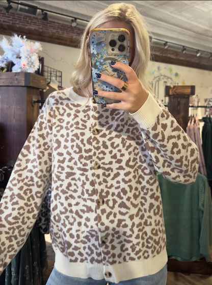 Khaki Leopard Sweater Cardigan