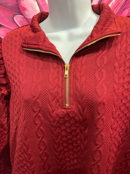 Cable Knit Pullover w/Ruffle Shoulders