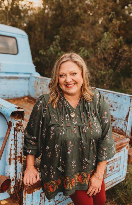 Forrest Green Floral Boho Top