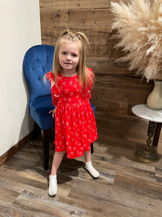 Red Heart Ruffle Twirl Dress