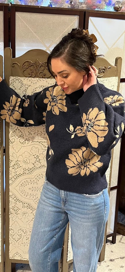 Floral Mock Neck Sweater