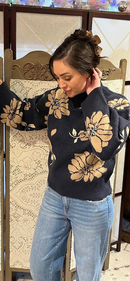 Floral Mock Neck Sweater