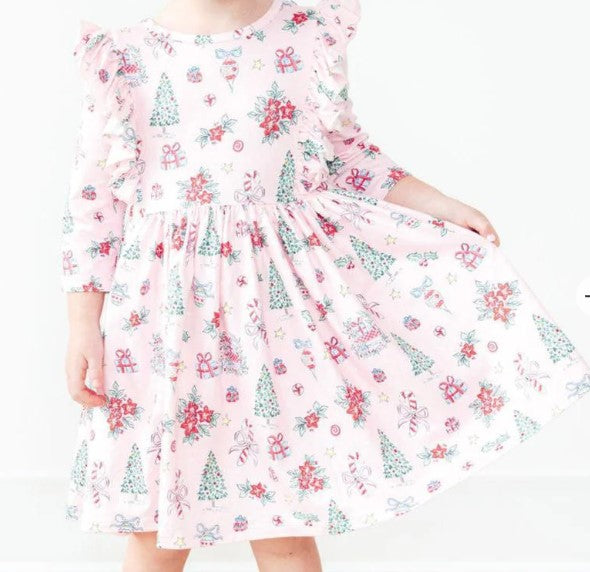 Pink Christmas Ruffle Twirl Dress