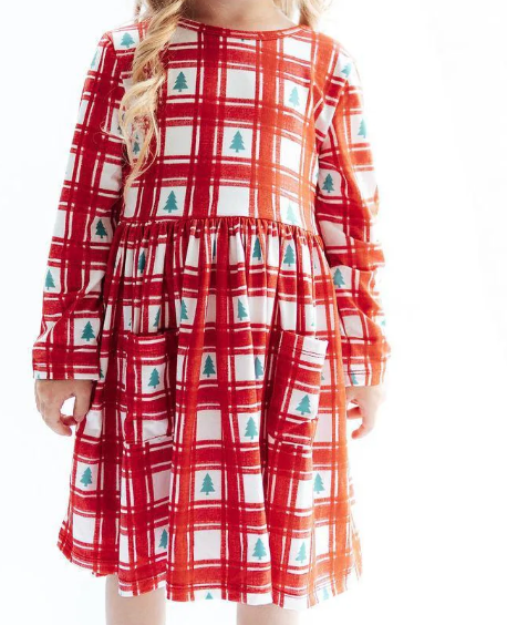 Plaid Trees Pocket Twirl Dress