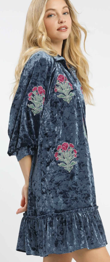 Velvet Floral Embroidered Dress