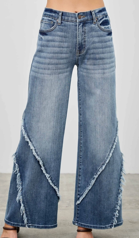 Mid-Rise Wide Frayed Denim