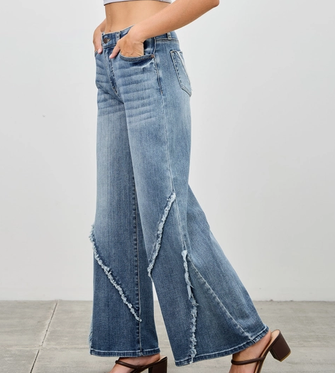 Mid-Rise Wide Frayed Denim