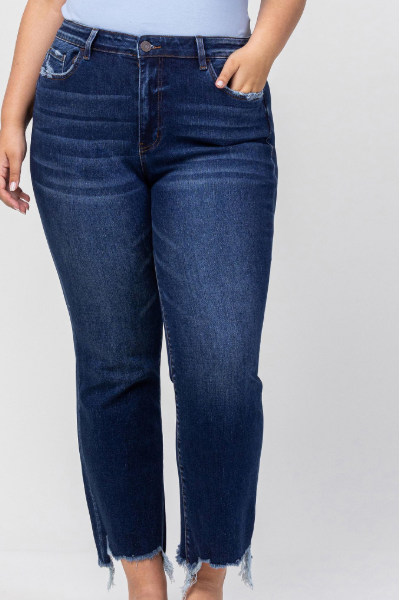 High-Rise Distressed Hem Flare Jeans PL