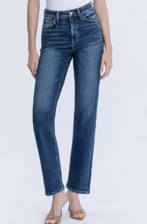 High Rise Dark Wash Straight Jeans