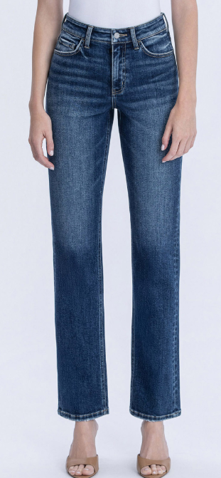High Rise Dark Wash Straight Jeans