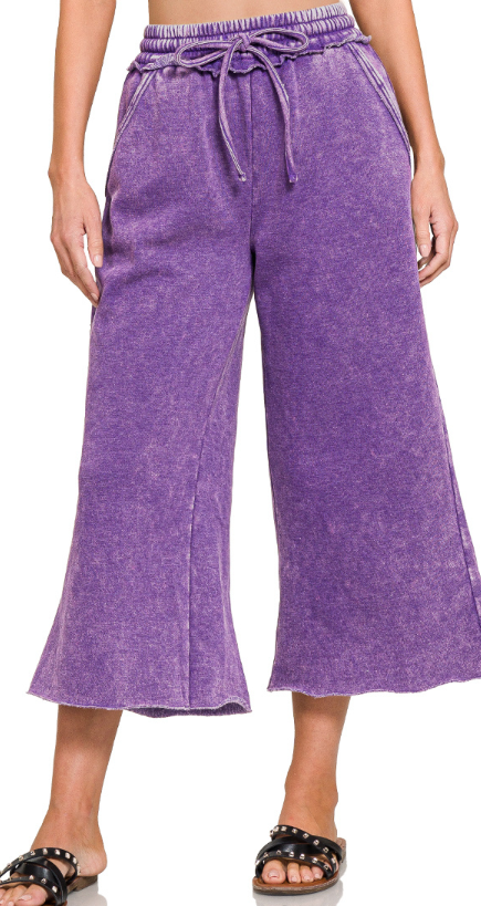 Acid Wash Fleece Palazzo Pants