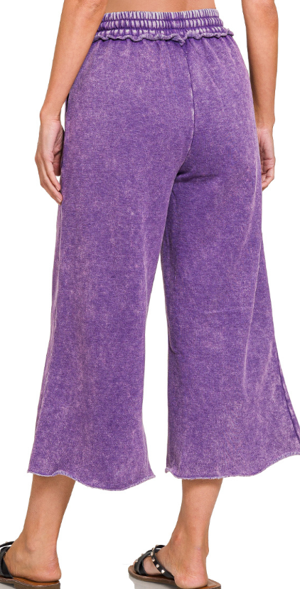 Acid Wash Fleece Palazzo Pants
