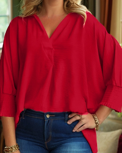 Fire Red Smock Cuff Top PLUS