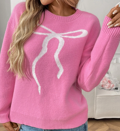 Pink Bow Knit Vintage Sweater