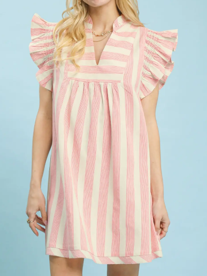 Striped Ruffle Sleeve Dress