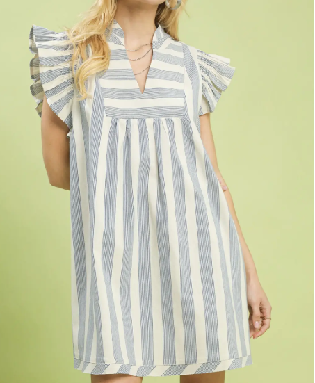 Striped Ruffle Sleeve Dress