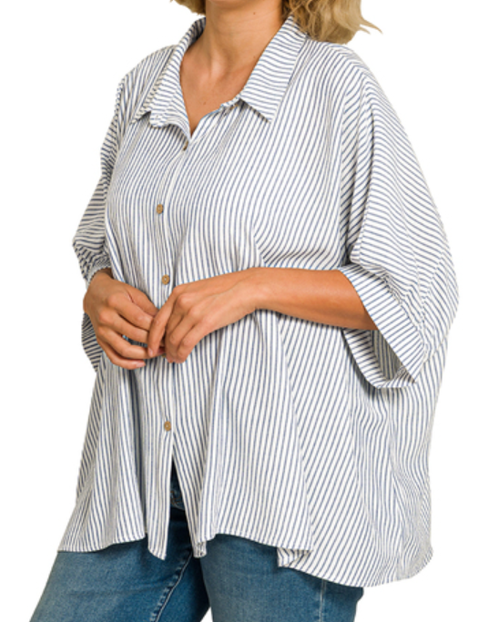 Plus Woven Stripe Button Down
