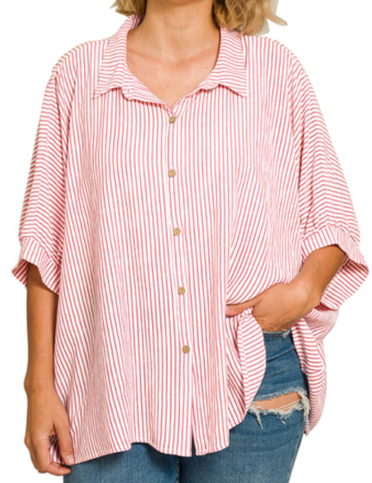 Plus Woven Stripe Button Down