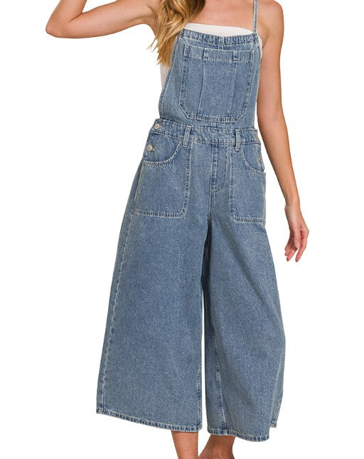 Denim Washed Wide Leg Overall