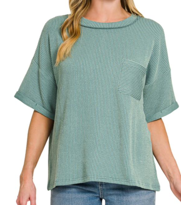 Ribbed Short Sleeve w/Front Pocked