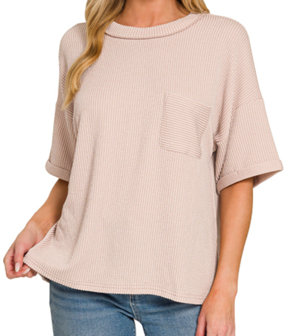 Ribbed Short Sleeve w/Front Pocked