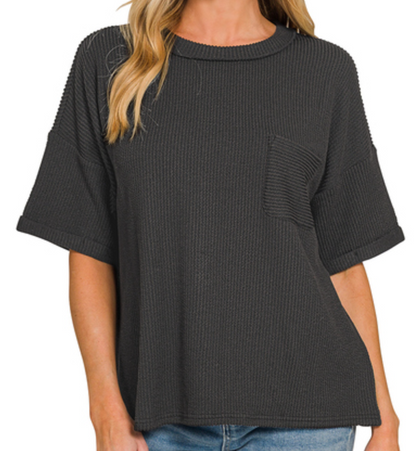 Ribbed Short Sleeve w/Front Pocked