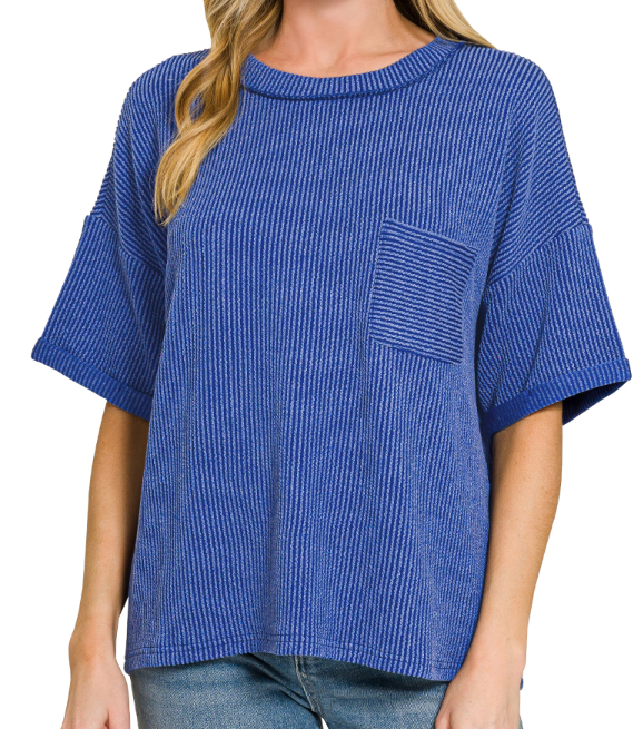 Ribbed Short Sleeve w/Front Pocked