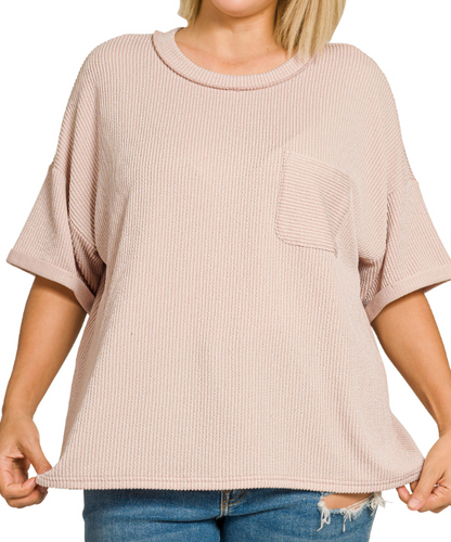 Ribbed Short Sleeve w/Pocket PLUS