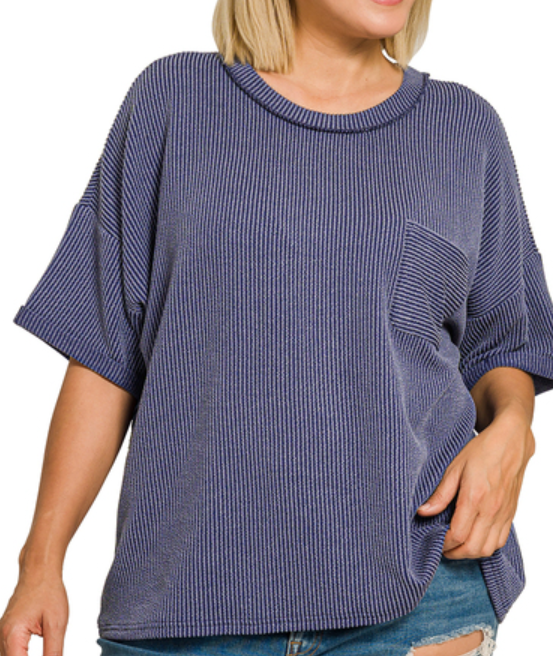 Ribbed Short Sleeve w/Pocket PLUS