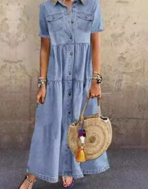 Long Denim Button Down Dress