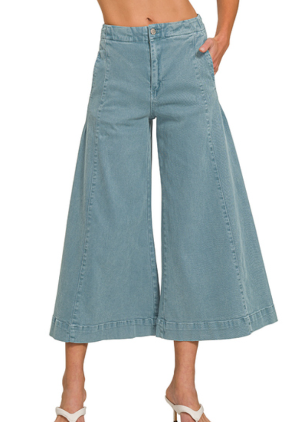 HR Crop Gaucho Colored Denim