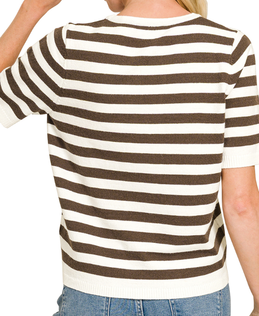 Split Neck Stripe Sweater Top