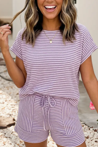 Stripe Textured Short Set