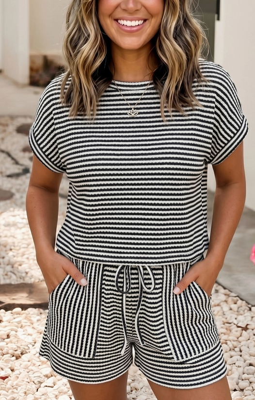 Stripe Textured Short Set