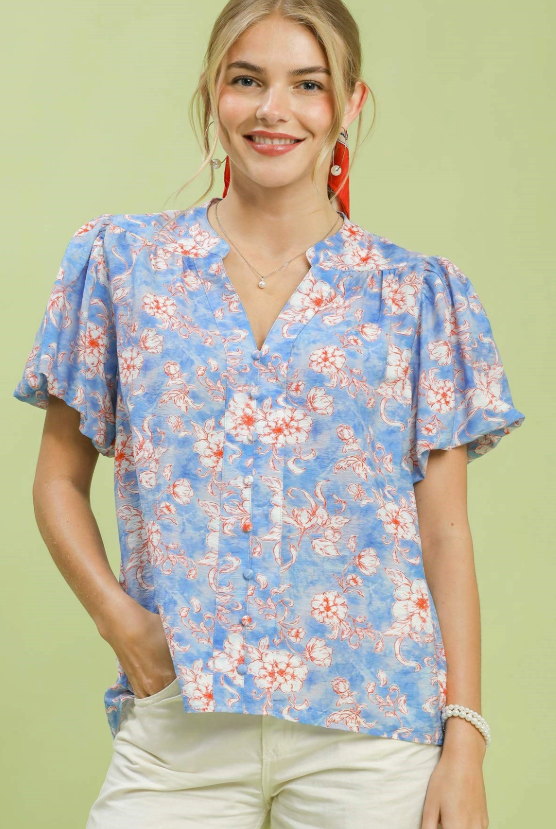 Blue Mix V-Neck Top