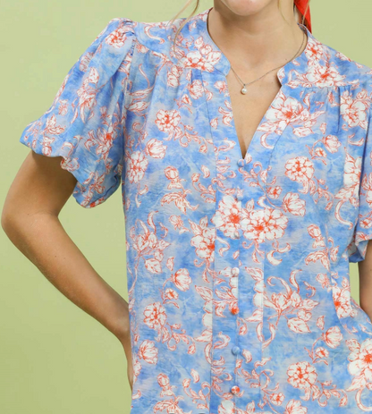 Blue Mix V-Neck Top