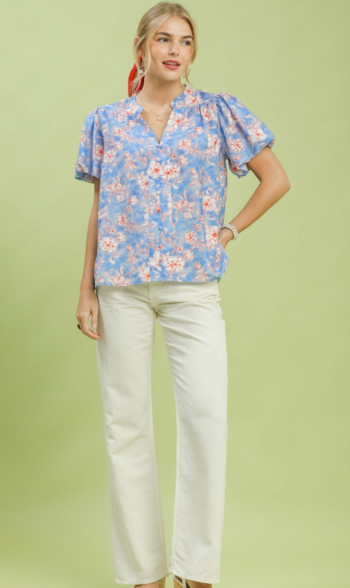 Blue Mix V-Neck Top