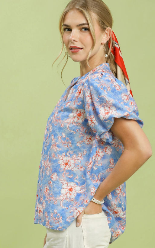 Blue Mix V-Neck Top