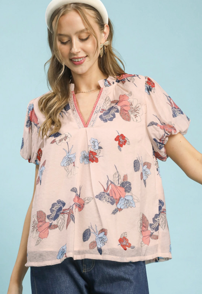 Lt. Pink Floral Mix Top