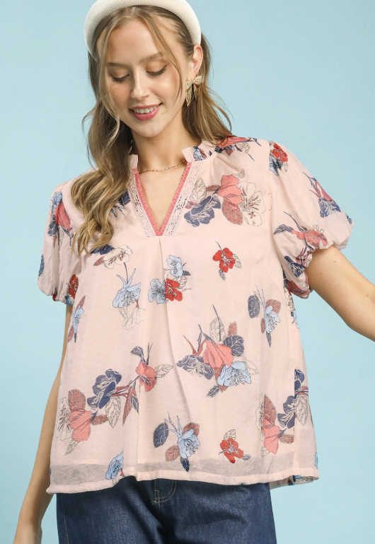 Lt. Pink Floral Mix Top