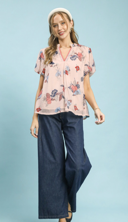 Lt. Pink Floral Mix Top