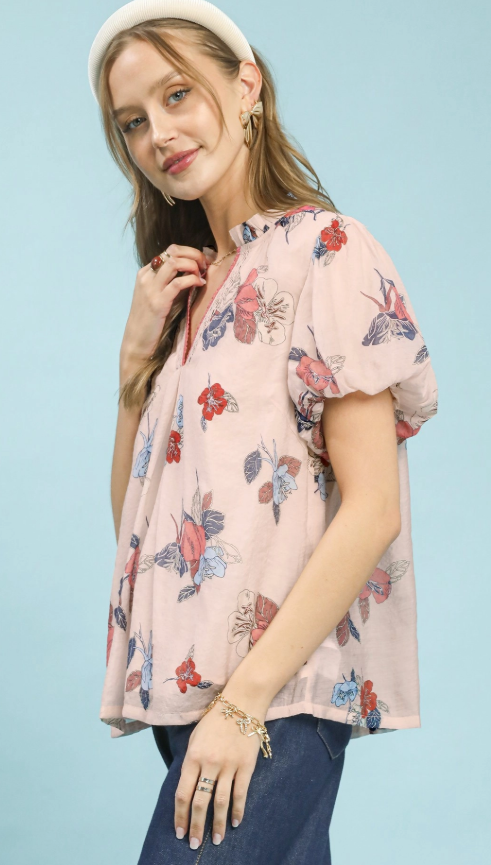 Lt. Pink Floral Mix Top