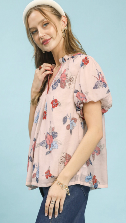 Lt. Pink Floral Mix Top