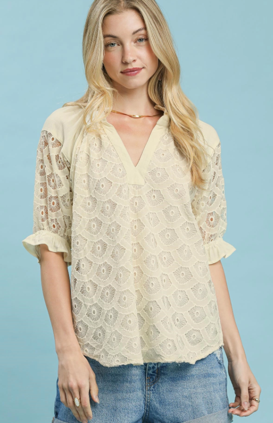 Ecru Linen Lace Top