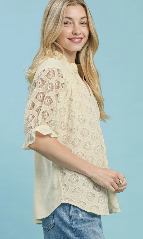 Ecru Linen Lace Top