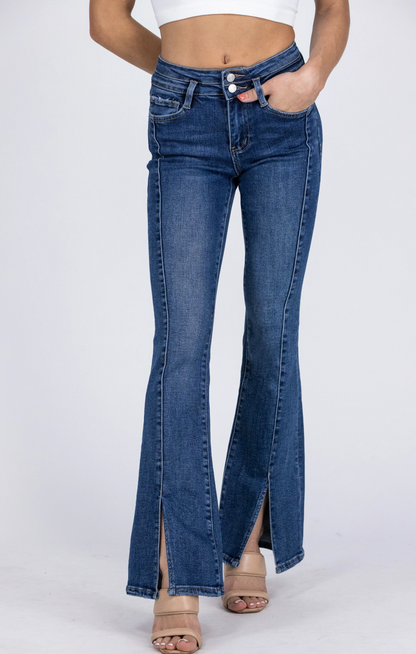 Lovervet Shimmeringly High Waist Slit Flare Jean