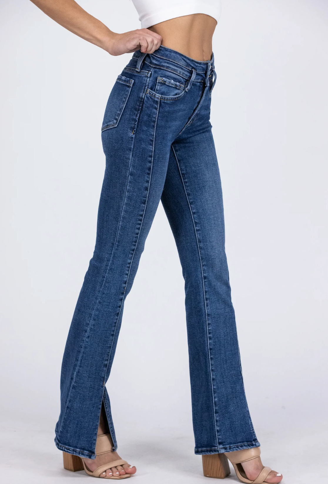 Lovervet Shimmeringly High Waist Slit Flare Jean
