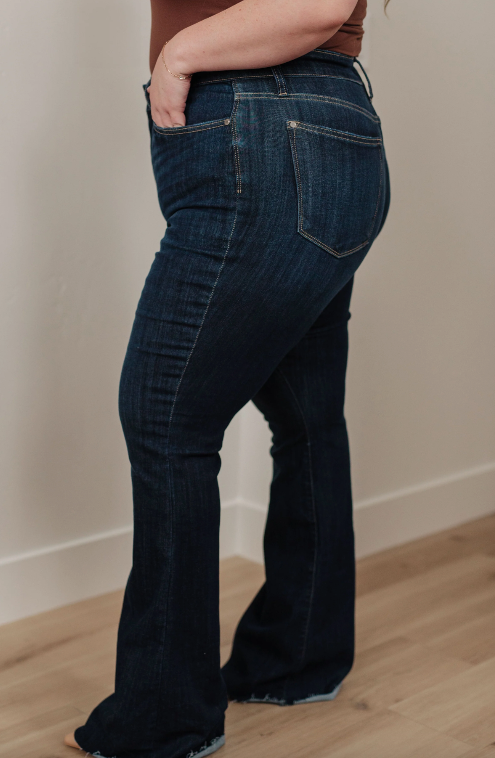 Judy Blue High Waist Dark Raw Hem Flare - Plus Size